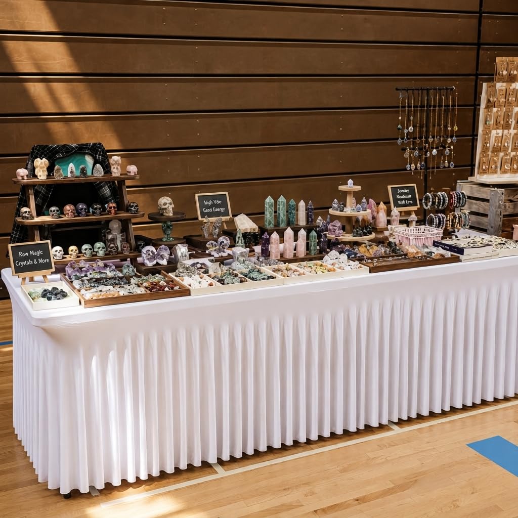 Elastan-Tischröcke mit Rock für rechteckige Tische, waschbar, knitterfrei, elastisch, für Hochzeit, Party, Bankett, Events, 2 Stück, 2 Stück