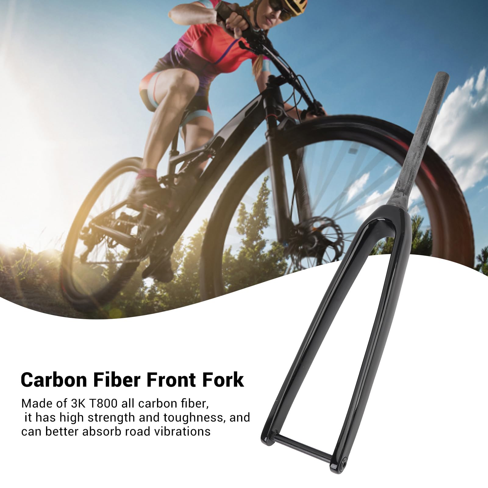 Fahrrad-Vorderradgabel aus 3K-T800-Kohlefaser, 100 x 12 mm Steckachse, 1-1/8 Zoll Durchmesser, 45 mm versetzte flache Scheibenbrems-Vorderradgabel (Glänzend)