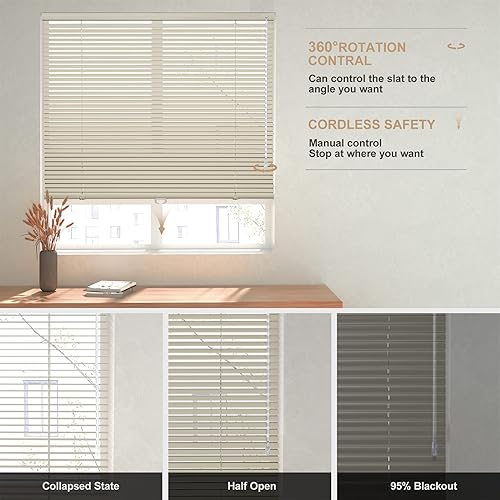 Miniatura 4 de Persianas horizontales sin cordones de aluminio de 1 pulgada para ventana, persianas y persianas personalizadas para oscurecer la habitación, para