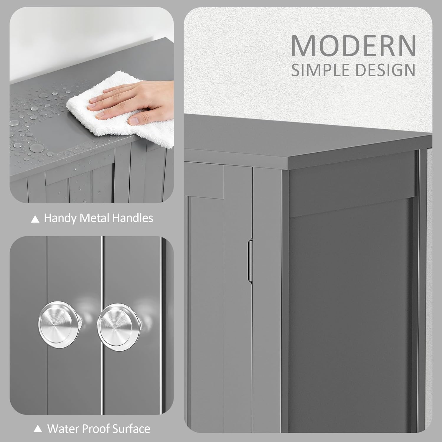 SUPER DEAL Modern Bathroom Floor Storage Cabinet with Adjustable Shelf and Double Door Rust Proof, Living Room Modern Home Furniture Storage Organizer Cabinet, Grey