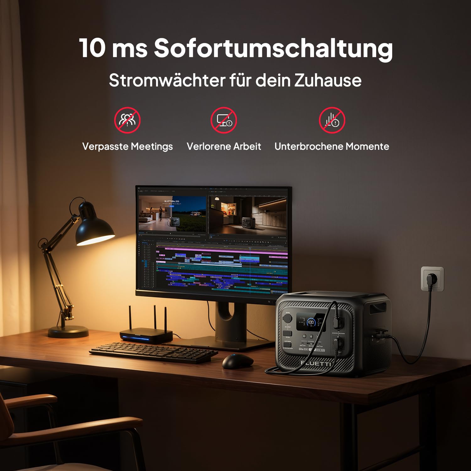 BLUETTI Elite 300 Stromgenerator mit 500W Solarpanel, 3014,4 Wh LiFePO4 Powerstation mit 2400W AC Ausgängen (4800W Surge), Kompakte 3kWh Batterie Backup für Zuhause, Notfall & Wohnmobil