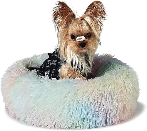 Cama mullida para perros tamaño extra pequeña, lavable, relajante para perros pequeños, cama para perros pequeños de 15 pulgadas, cama redonda