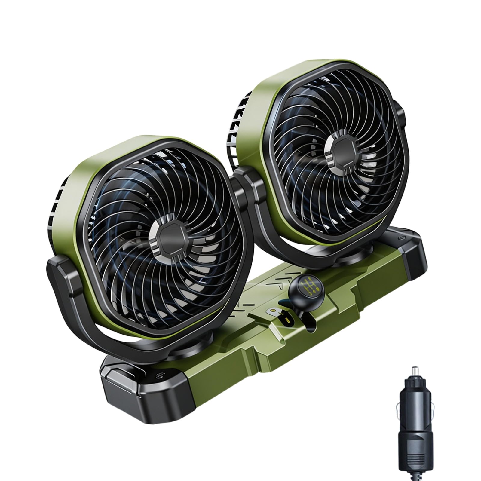 CUNZJIA Double Head Car Cooling Fan with Manual Gear 360 Rotating Vehicle Cooling Fan for Trucks and Vehicles