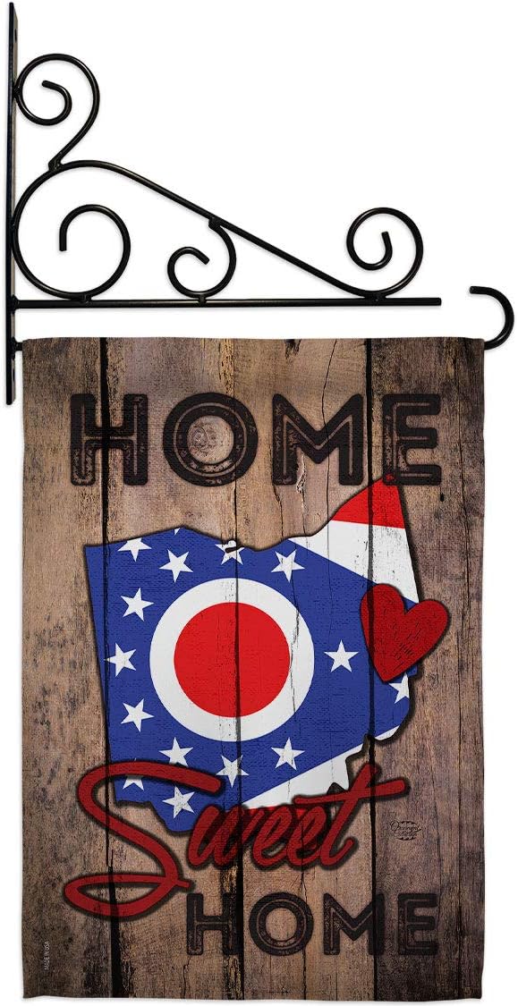 State Ohio Home Sweet Garden Flag Set Wall Holder Americana States USA American Territories Republic Country Particular Area Small Decorative Gift Yard House Banner Made In 13 X 18.5