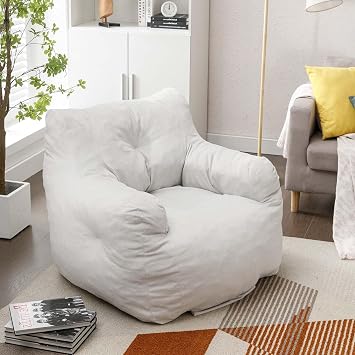 Antetek Bean Bag Chairs for Adults & Kids, Modern Velvet Fabric Accent Chair Ultra Soft Sofa Chair for Living Room, Bedroom, Apartment,Beige