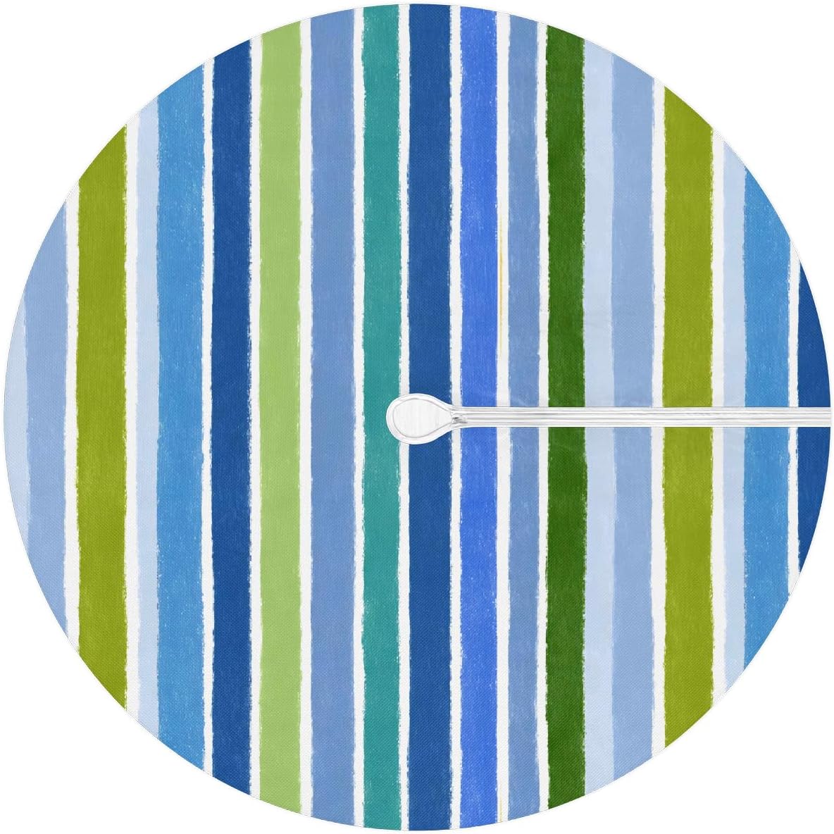 Fitted Round Outdoor Tablecloth with Umbrella Hole, Blue Teal Stripes Patio Table Cover with Zipper Spring Decoration Waterproof Umbrella Table Cover for Party Picnic, Fit for 45"-56" Round Tables