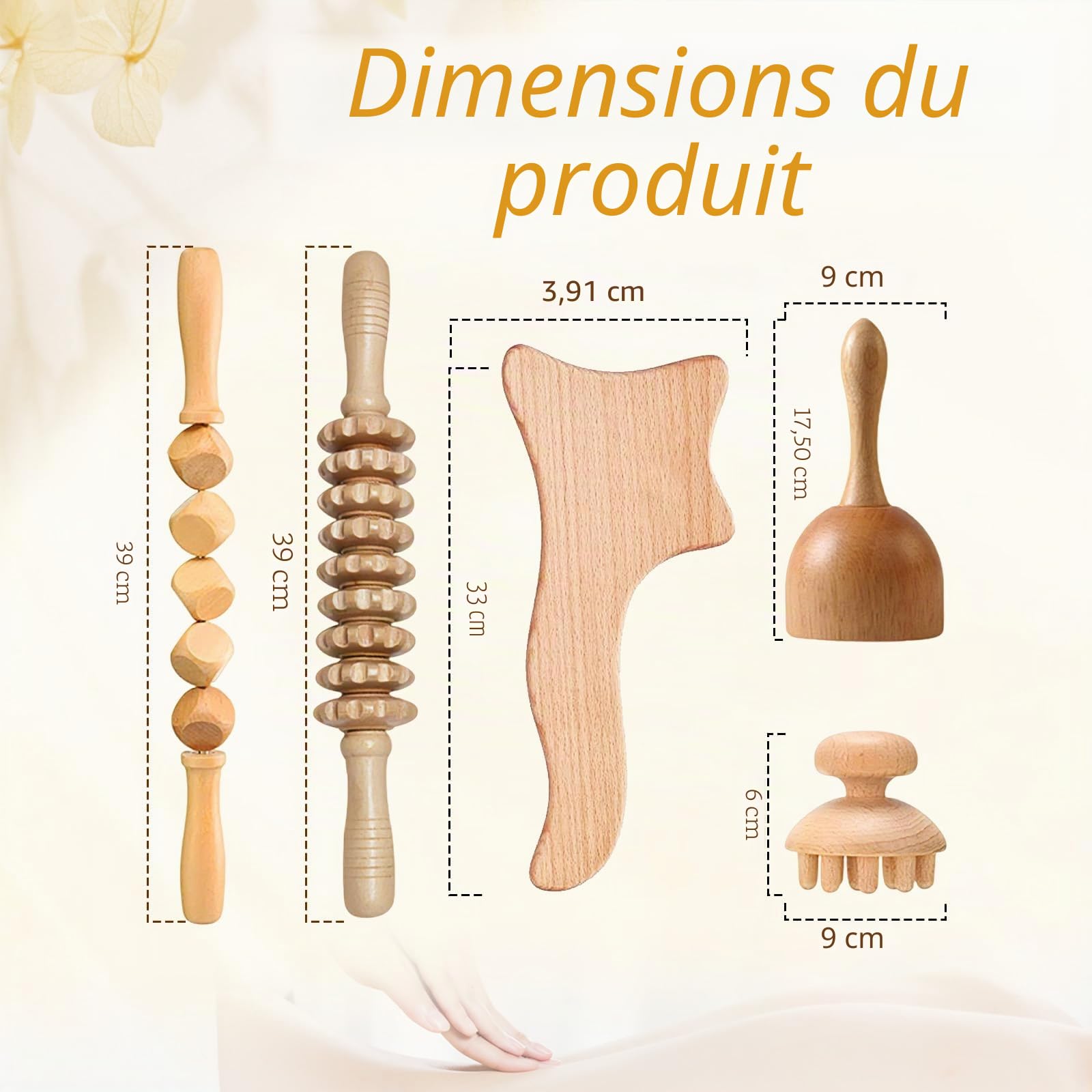 Outils de massage thérapeutique du bois pour le contour et la mise en forme du corps, kit de madérothérapie avec masseur de drainage lymphatique, outils de sculpture du corps en bois, rouleau de
