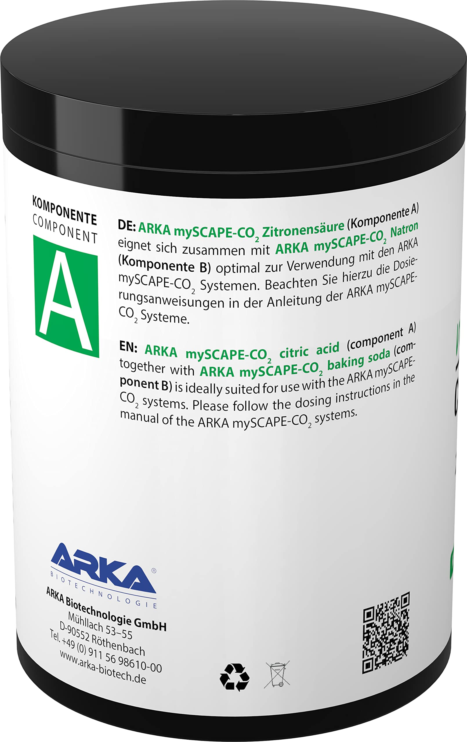 ARKA Recharge CO2 Aquarium mySCAPE-CO2 Refiller 2×600 g – Acide citrique + Bicarbonate pour Engrais CO2 – Diffusion Stable, Dosage Facile – idéal aquascaping Plantes – sans Bouteille