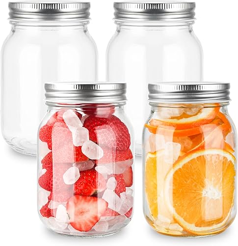 Miniatura 8 de GUEQUITLEX Tarros de vidrio Mason con tapas, tarro de conservas genuino de 16 oz, tarros para conservas para almacenamiento de alimentos, alimentos