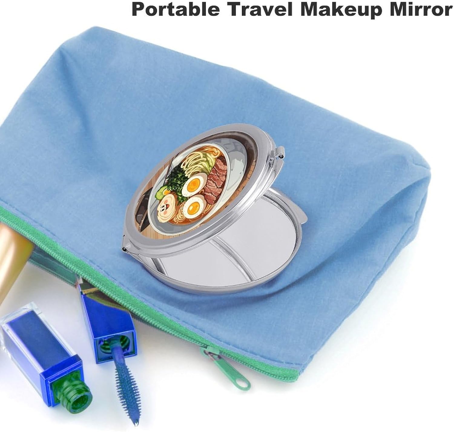 Japanese Ramen Portable Makeup Mirror, Sided Travel Hand Mirror Mini Folding Mirror for Precise Makeup Women Daily Use