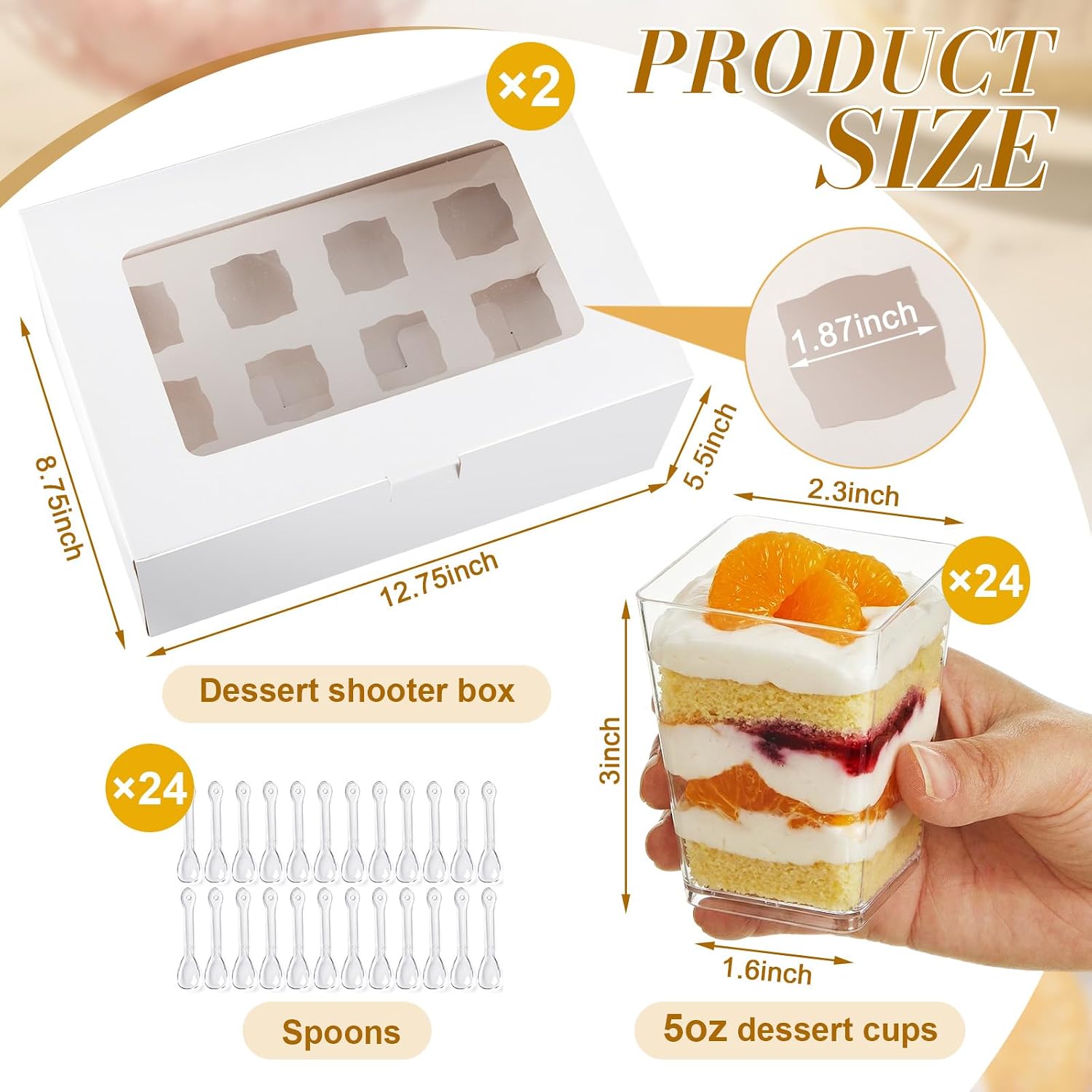 50 Pcs 5 oz Dessert Cups with Spoons, Boxes for Party, Clear