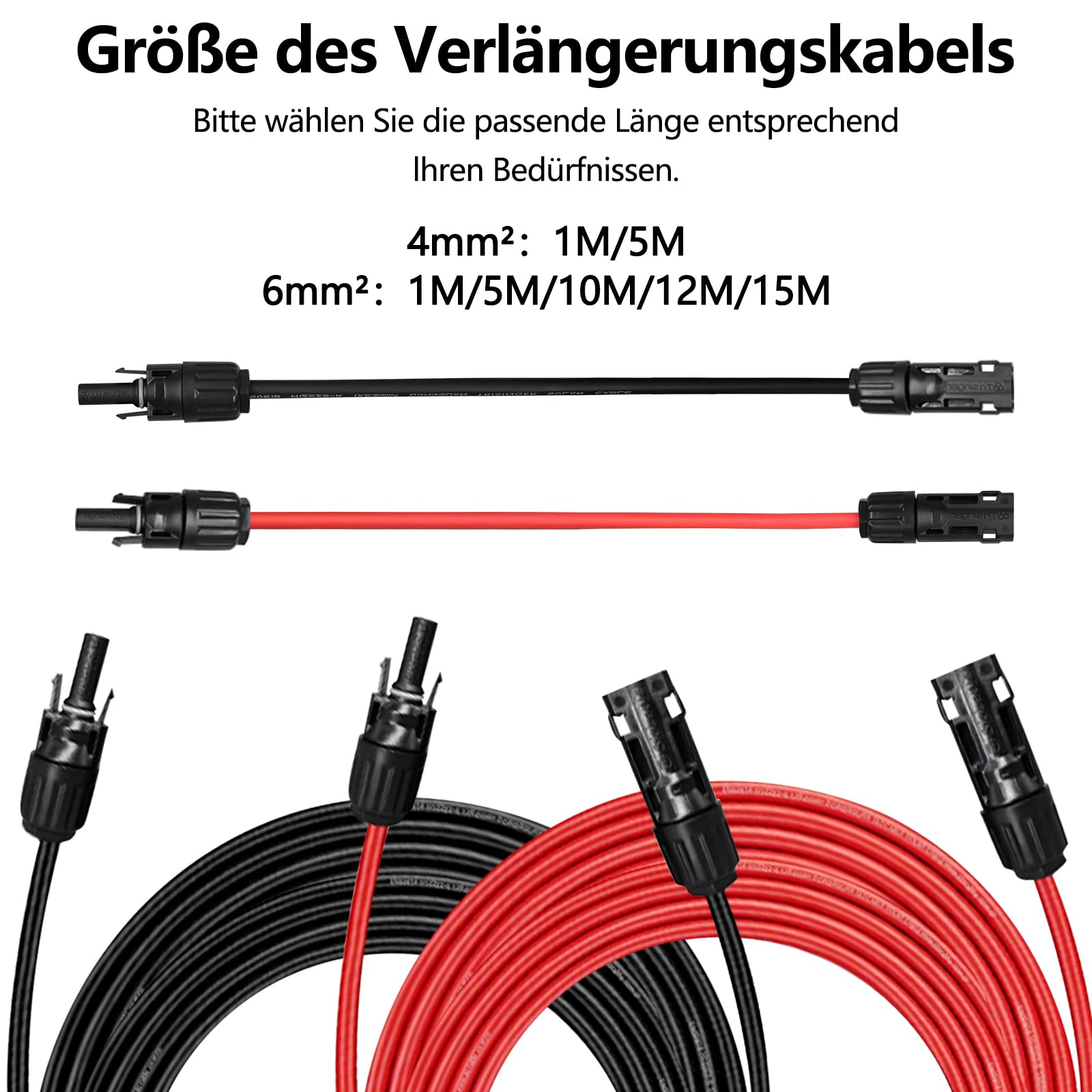 Prolunga per cavo solare, 10 m, 6 mm², 1500 V, cavo solare fotovoltaico, spina solare, IP68, spina impermeabile (10 m, 10 AWG)
