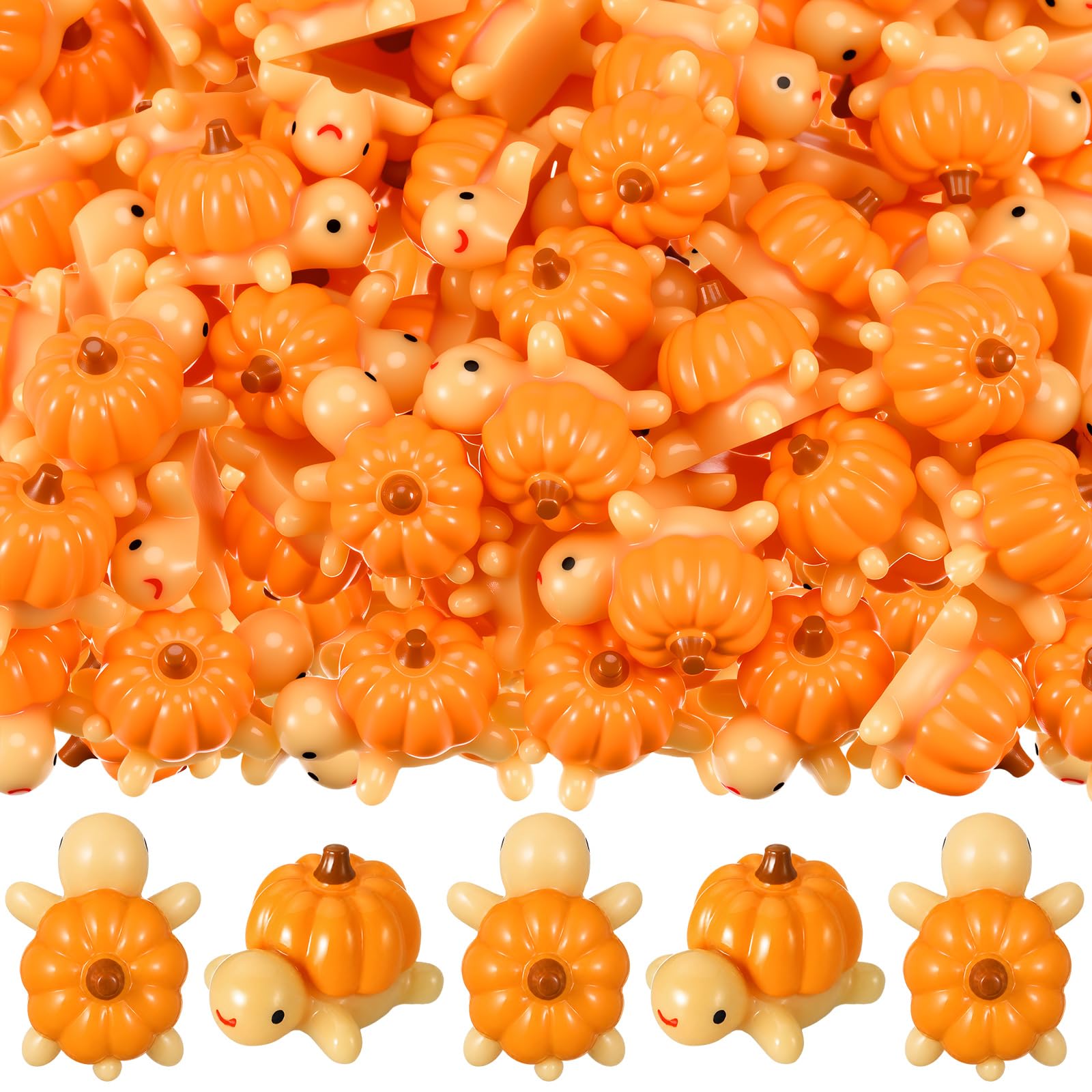 Bucherry 100 Pcs Fall Pumpkin Mini Resin Turtles Halloween Tiny Turtle Bulk
