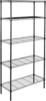 Amazon Basics 5-Shelf Storage Unit With Height Adjustable Shelves and Levelling Feet, 795 kg Max Weight, Black, 35.6 D x 91.4 W x 182.9 H cm