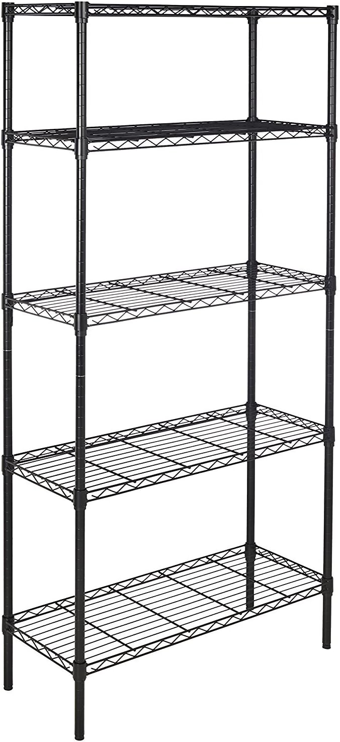 AmazonBasics 5-Tier Steel Shelf, Metal Rack, Load Capacity 794 kg, Width 35.98 inches × Depth 14.02 inches × Height 72.05 inches, Black