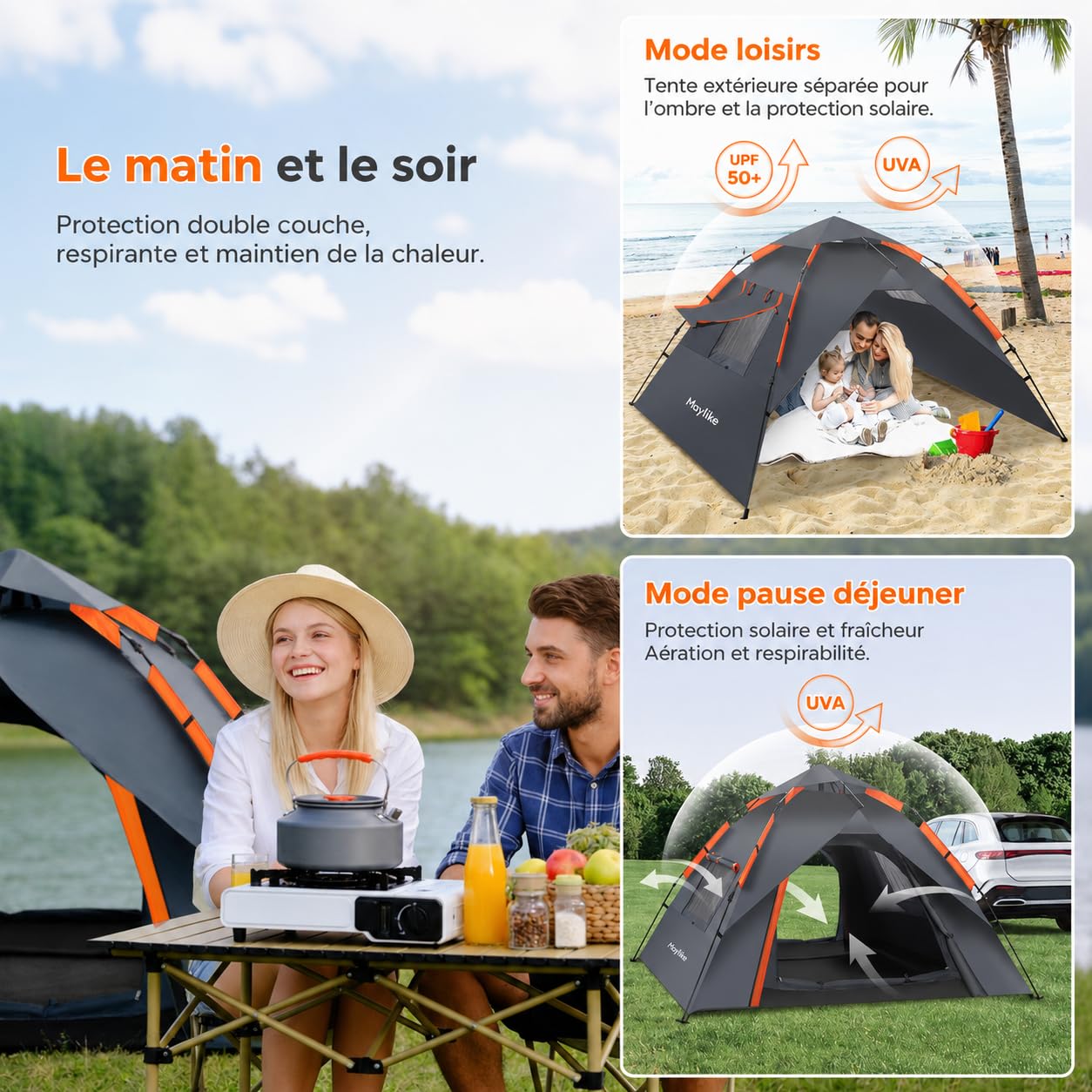 Tente Pop-Up Automatique 2 Places – Déploiement 2 Secondes, Étanchéité 3000mm, Double Paroi 4 Saisons, Anti-UV UPF 50+, 2 Portes & 2 Fenêtres, Tente de Camping Léger 2.3×2.3×1.35m