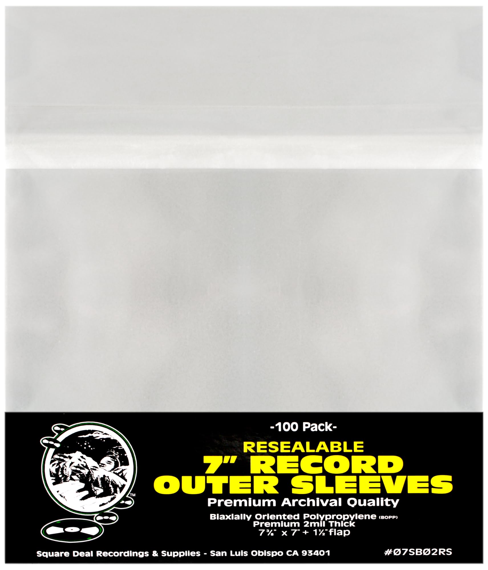 (100) 7 inch Resealable Record Outer Sleeves - Super Clear Premium 2 Mil Thick - Archival Quality BOPP - Fits Standard Single 7 inch 45rpm Records -