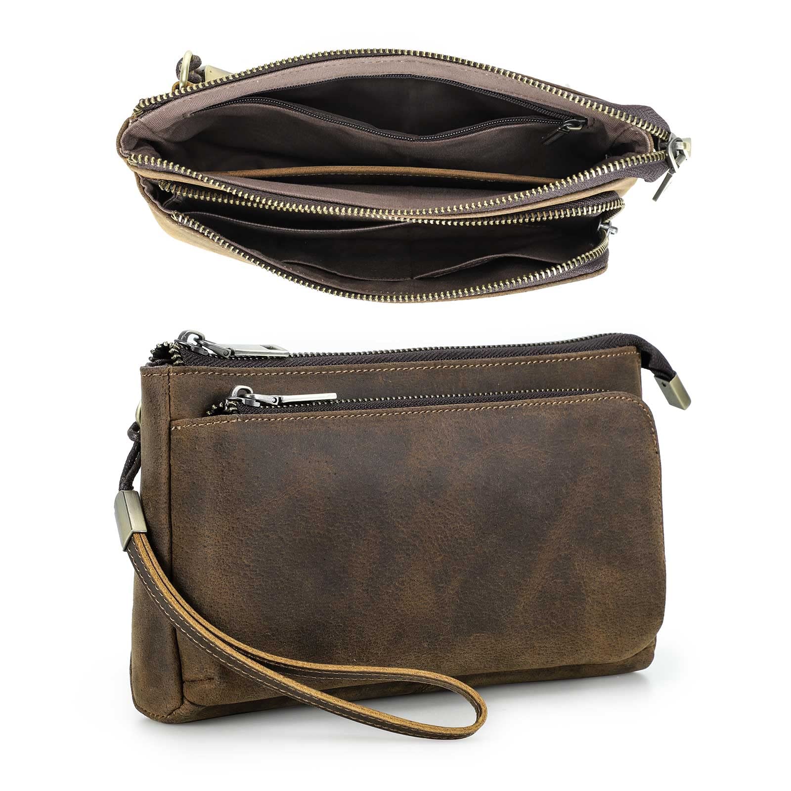 CONTACTS Pochette da viaggio da uomo in vera pelle con cinturino da polso, portafoglio passaporto con cerniera e tasca con cerniera, Portafoglio borsa a mano grande capacità per telefono