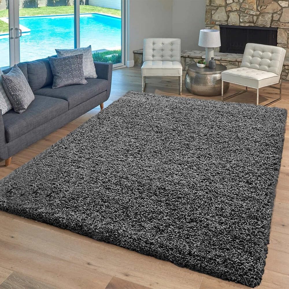 Inspire Me Verona Rug - Rubber Backed Barrier Shaggy Rug for Indoor/Outdoor Use - Non Slip Large Area Rugs for Home, Office, Kitchen, Hallway, Porch (Grey, 120x170)