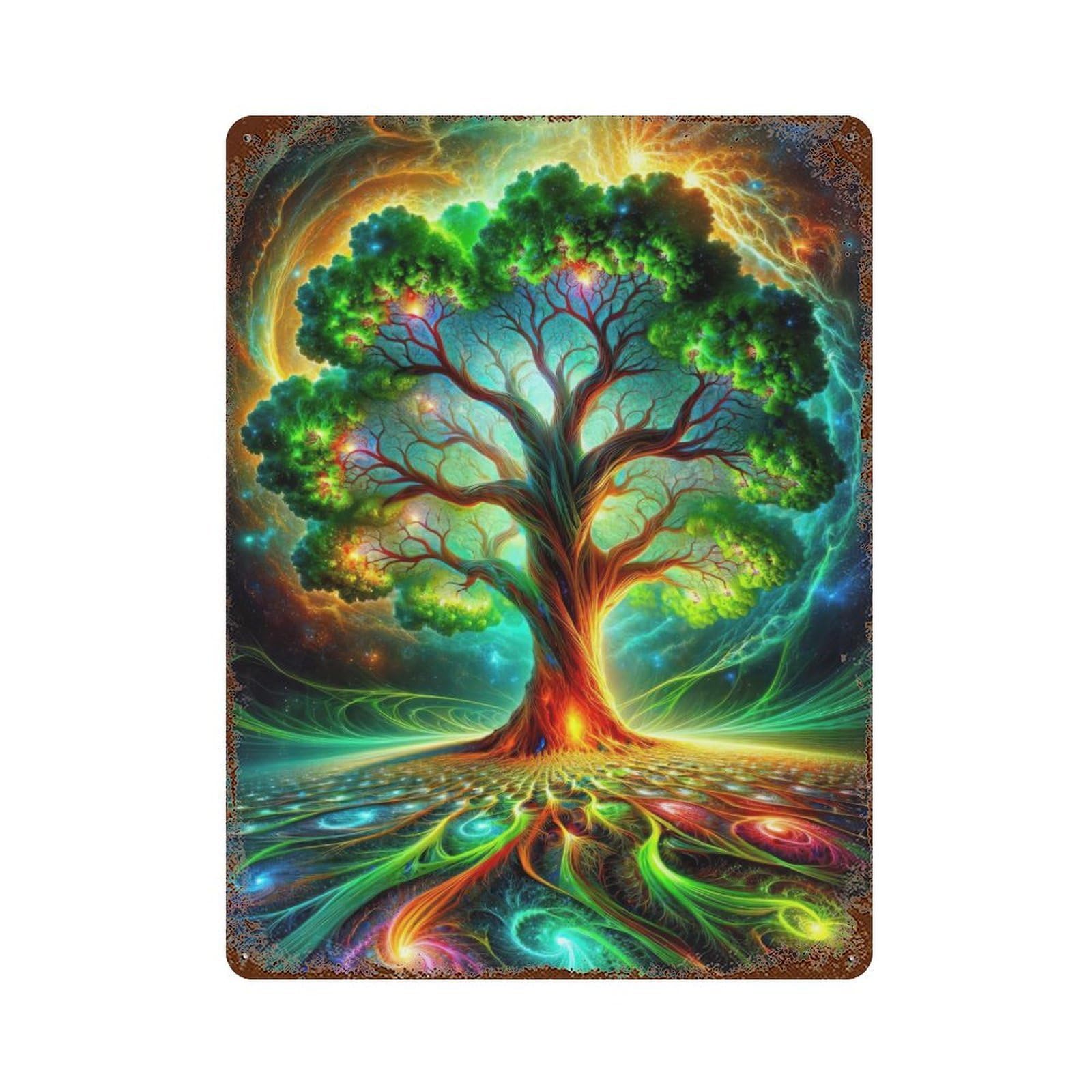 Celestial Roots Vintage Wall Sign 15.7"x11.8", Rust Effect Metal Decor for Living Room, Hallway And Home Decor