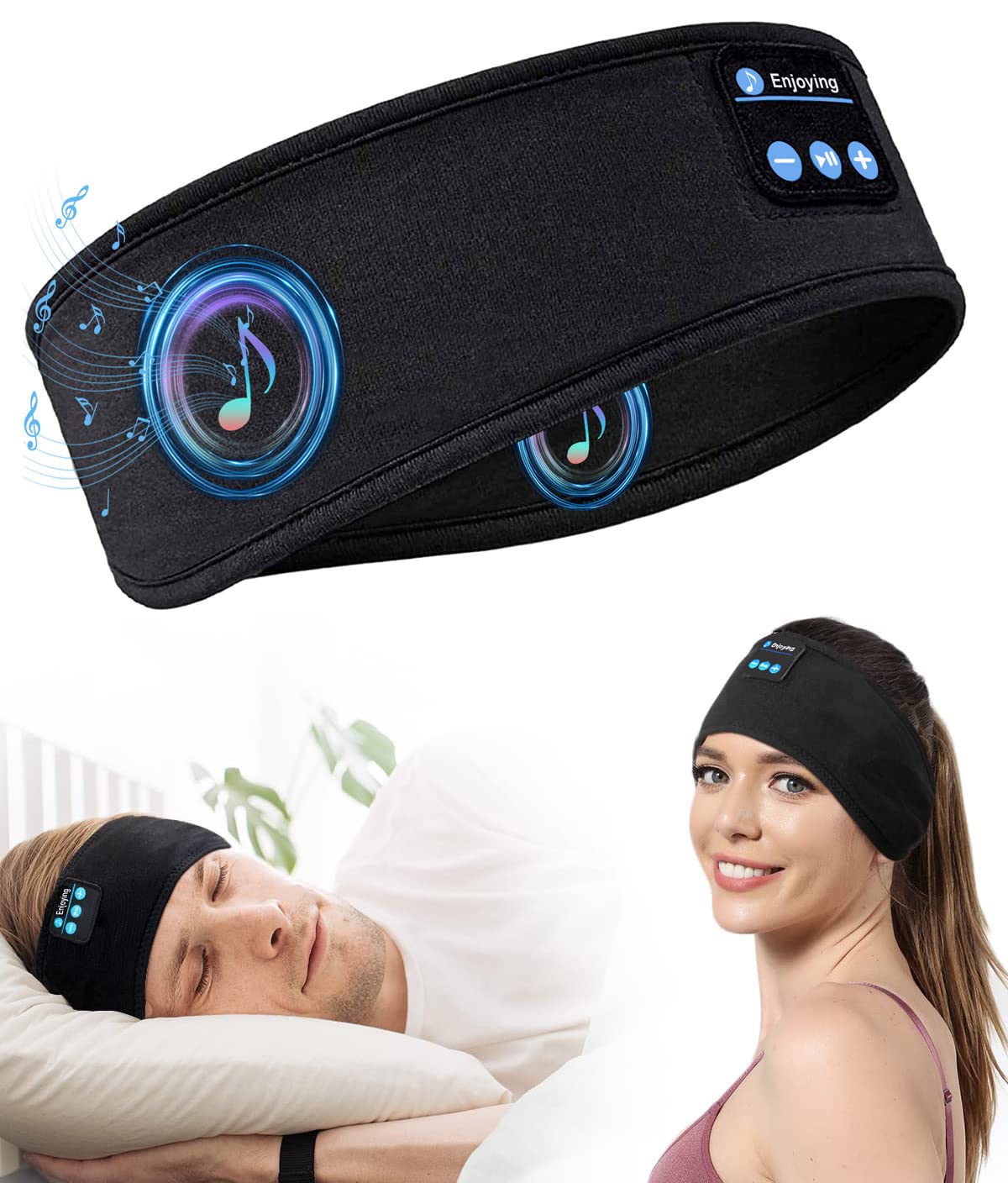 Sleep Headphones Bluetooth Headband, Wireless Sports Headphones with Ultra-Thin HD Stereo Speakers, Bluetooth Sleep Headband for Jogging, Sports, Yoga, Side Sleepers, Meditation - Black-1…