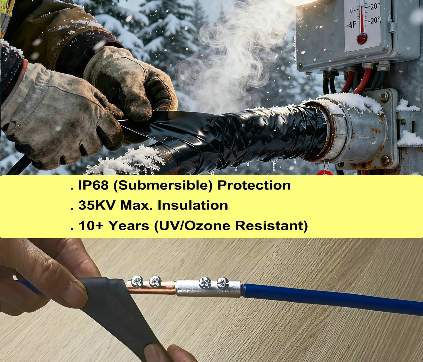 2" x 12FT Military-Grade Self-Fusing Tape | 65mil Thick Silicone-Butyl Composite | IP68 Permanent Waterproof Seal & 35KV Insulation | for Heavy-Duty Pipe, Electrical & Outdoor Repair