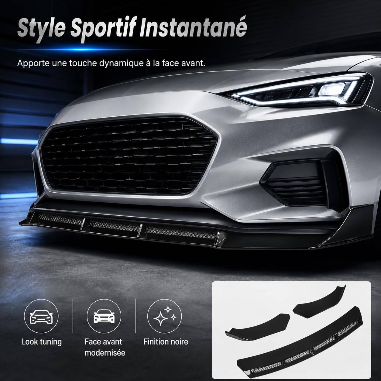 Kit Lèvre Pare-Chocs Avant, Aileron Spoiler Tuning Auto Universel 3Pièces