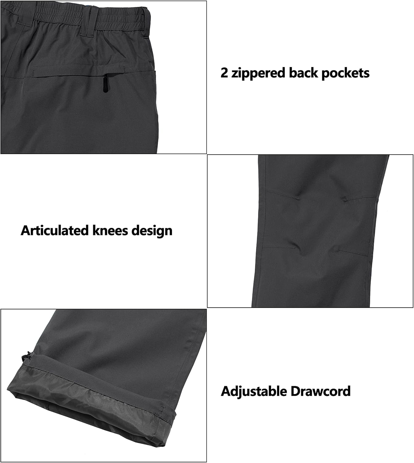 Little Donkey Andy Mens Rain Pants Waterproof Lightweight Breathable Rainproof Pants for Hiking Golf Fishing Grey 2XL - Image 6