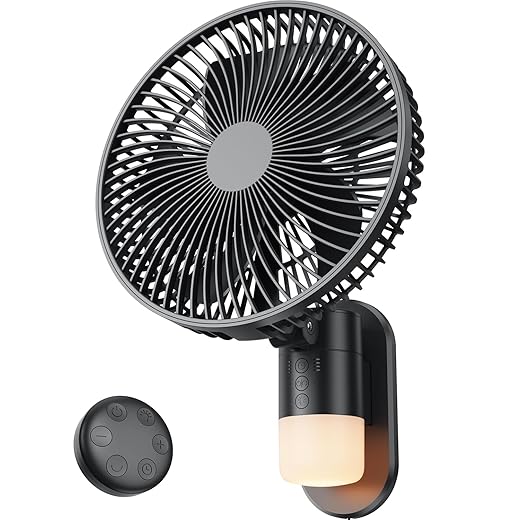 10 Inch Wall Mount Fan with Light and Remote Control – 90° Oscillating RV Fan, 4 Speeds Quiet Motor, 180° Manual Tilt, Timer Setting for Bedroom, Dorm, Home Office, Small Spaces