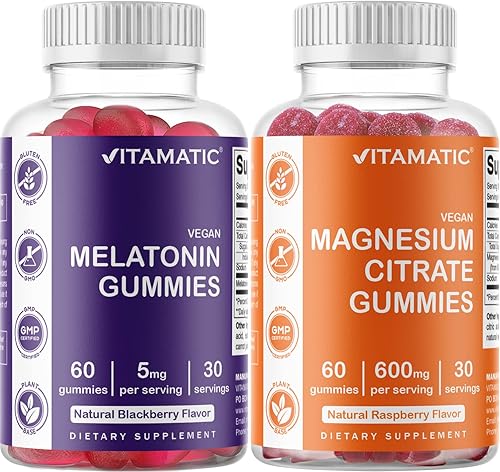 Vitamatic Combo de gomitas de magnesio y melatonina - 60 unidades cada una
