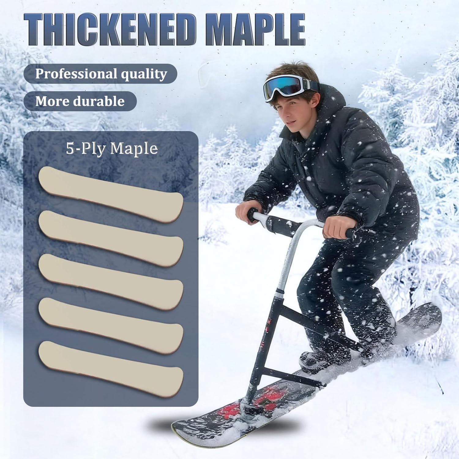 Snowboard per Adulti, Motoslitta Da Esterno, Con Sci a Rotazione Posteriore a 360°, Design a Triplo Rinforzo, Doppia Tavola, Capacità Di Carico Di 150 Kg, Per Sport All'aperto E Snowpark WoodColor
