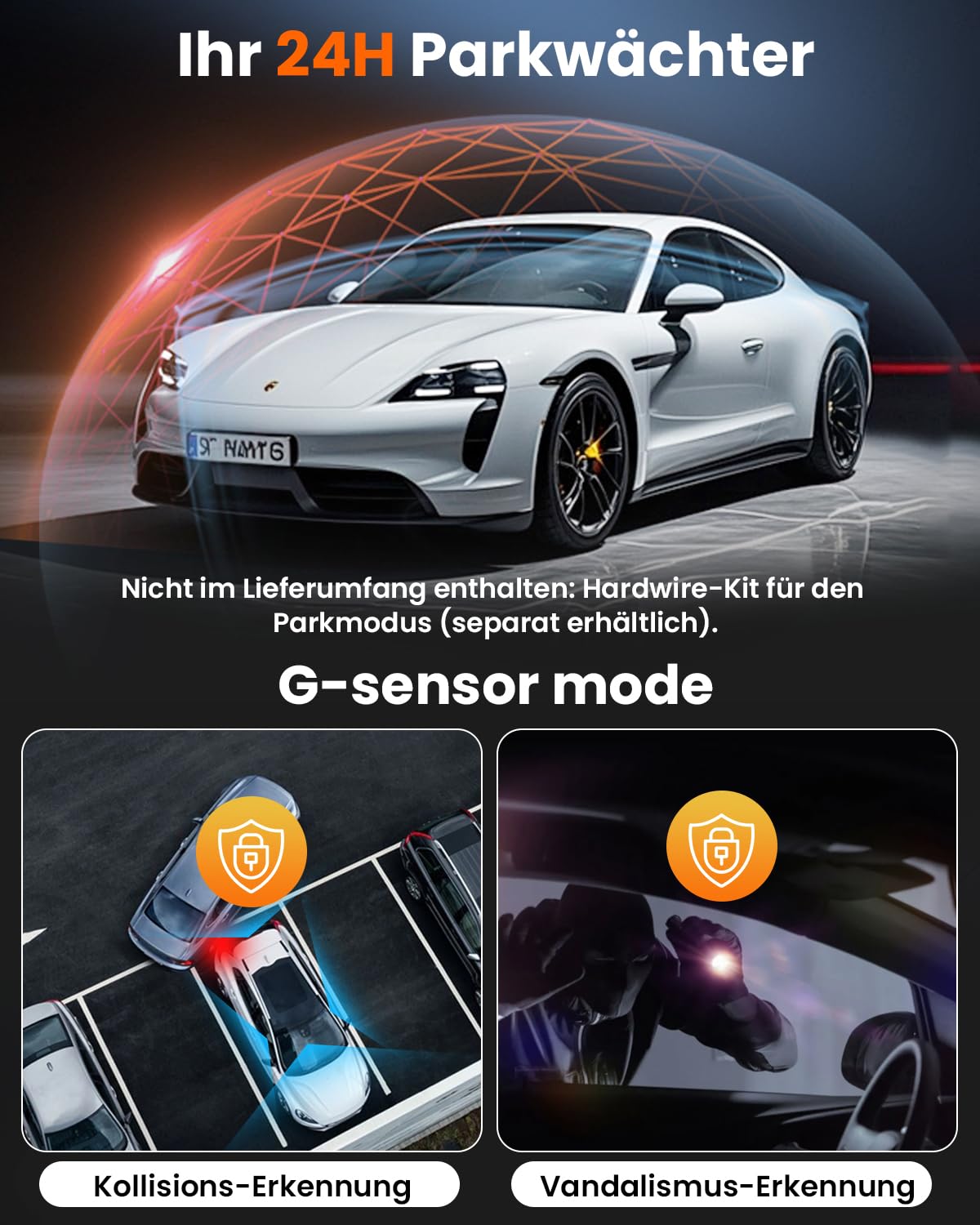 4-Kanal Wireless 2K Dashcam 360° Auto Dashcam mit Wi-Fi, G-Sensor, 8 IR-Nachtsicht-LEDs, 64GB SD-Karte