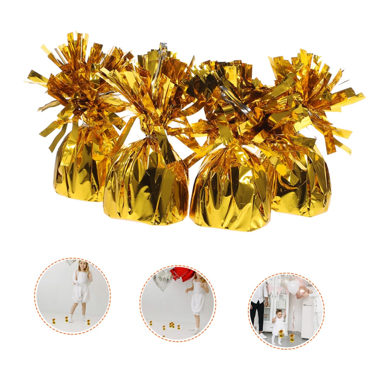 Goldene Ballongewichte 8 Stück-pack aus Pvc für Heliumballons | Metallische Optik, Elegant Goldfarbenes Design, für Partydekorationen und Hochzeiten
