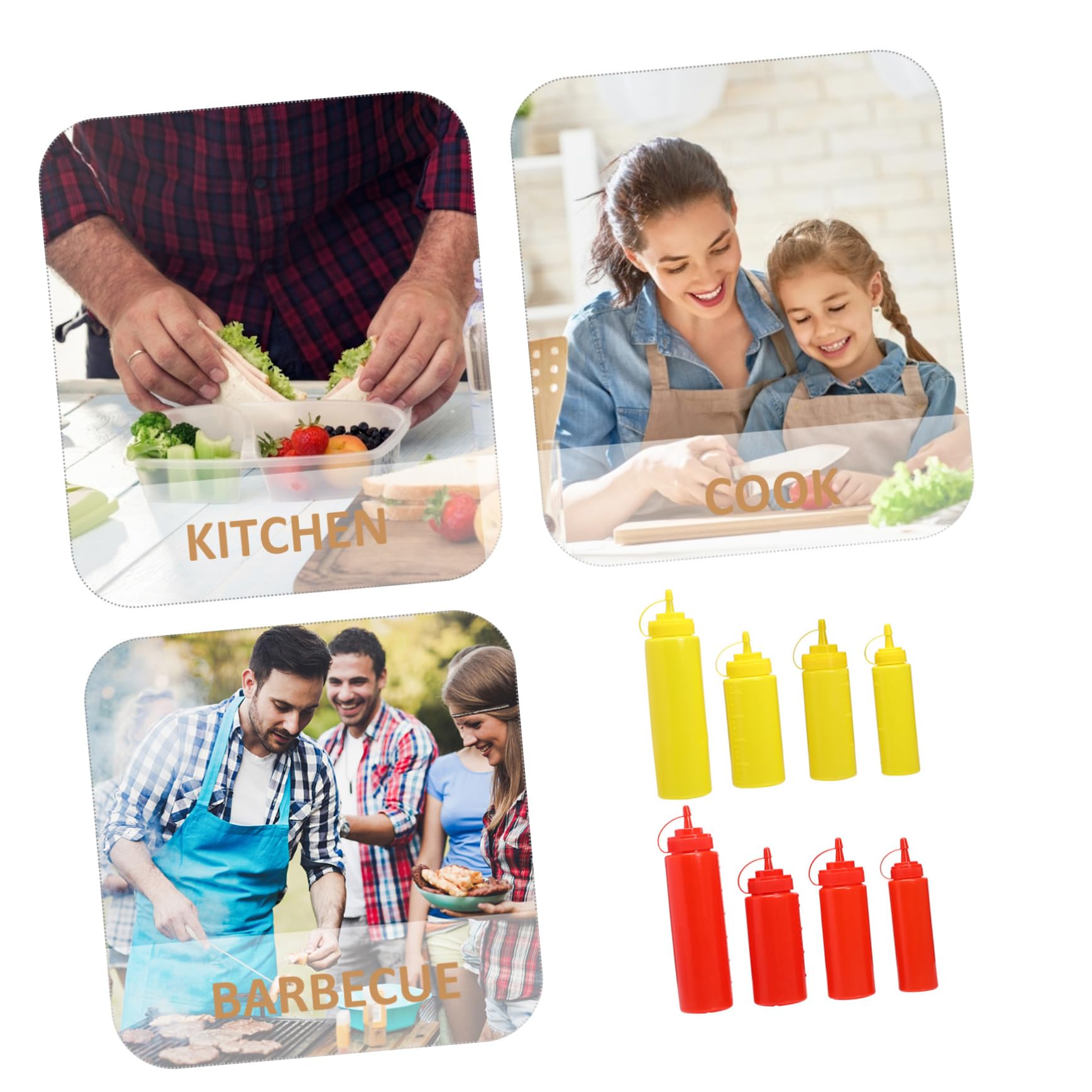 Cabilock 8Pcs Plastic Squeeze Bottles for Sauces Condiment Dispensers for Ketchup Jam and Dressings Space Saving Kitchen Tools