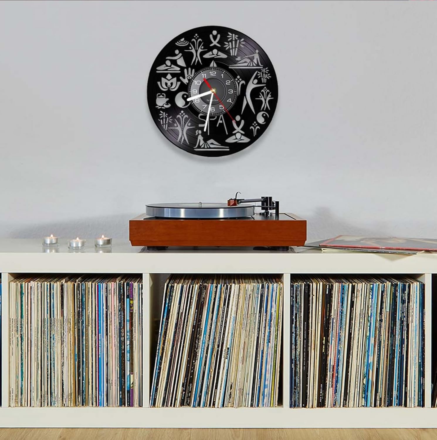 30Cm Vinyl Record Wall Clock Spa Salon Center Decorative Wall Clock Massage Therapy Leisure Center Wall Watch with Carved Vinyl Record Artwork