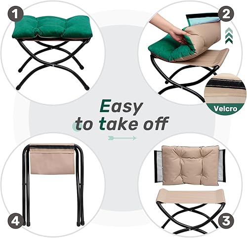 Miniatura 86 de HollyHOME Taburete reposapiés plegable de 15 pulgadas de alto, otomano plegable pequeño tapizado, taburete acolchado para sofá para silla perezosa,