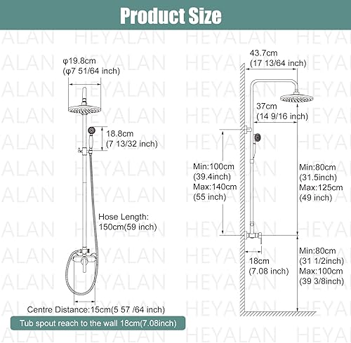 Miniatura 8 de Sistema de ducha de tubo expuesto, níquel cepillado de 8 pulgadas, cabezal de ducha de lluvia de 8 pulgadas, juego combinado de latón de una sola