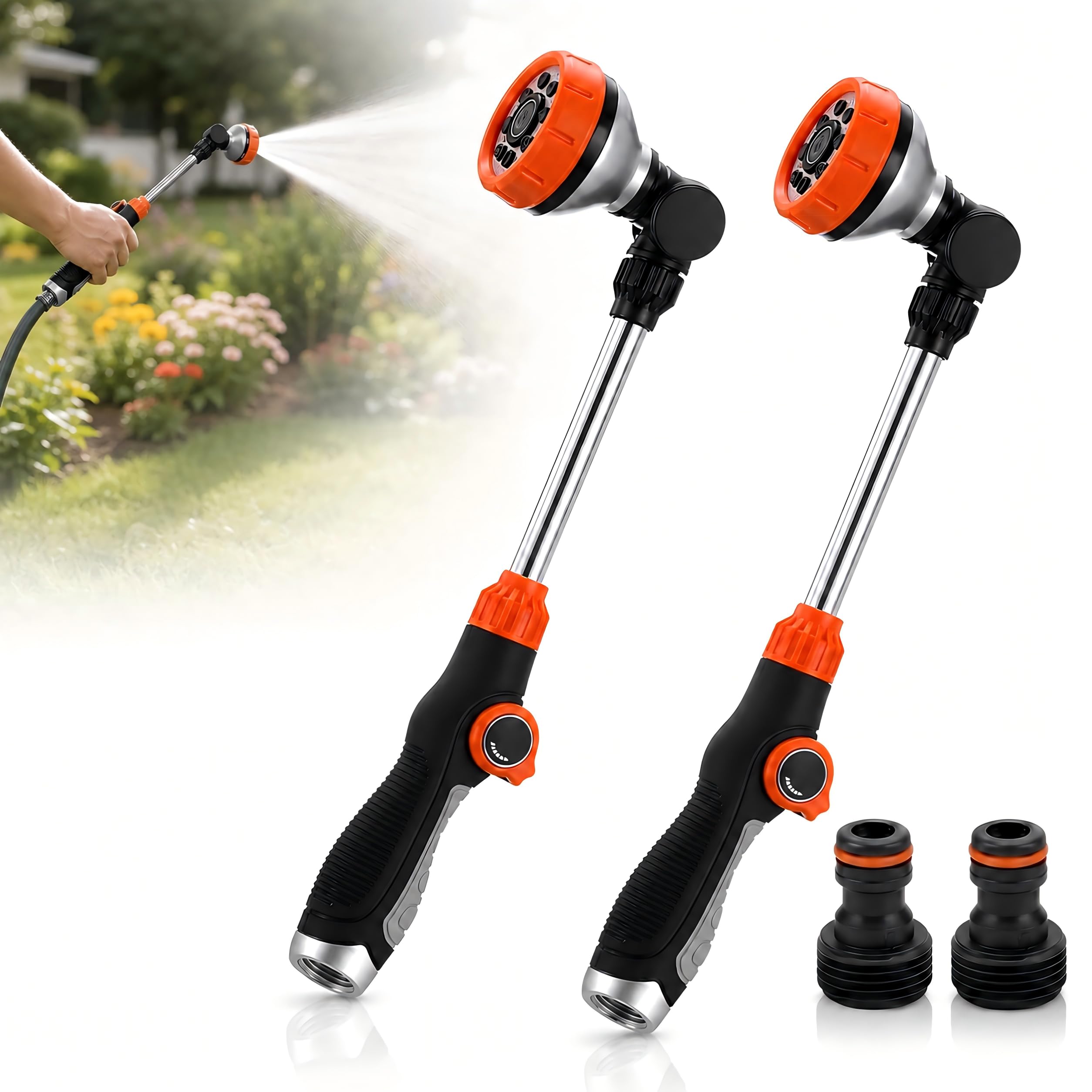 Confezione da 2 bacchette per irrigazione da giardino, 8 modalità, tubo da 3/4 '' con connettore rapido, ugello spruzzatore per giardino, piante, irrigazione agricola, lavaggio auto, ecc (stile