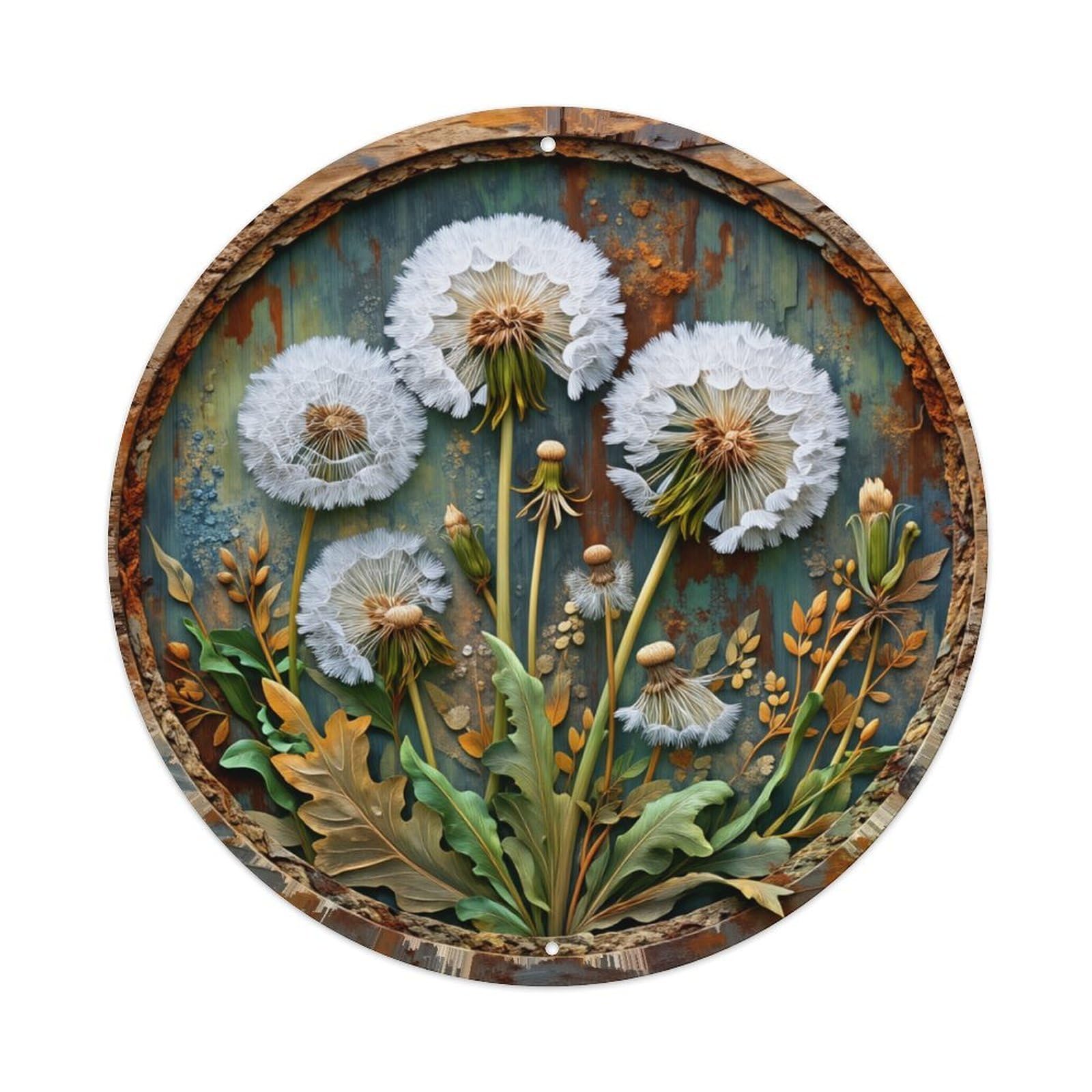 Dandelion Flowers Rustic Metal Art Round Tin Sign Retro Metal Sign for Cafe Bar Pub Home Game Room Gym Club Wall Decoration Vintage Metal Poster 8x8 Inch