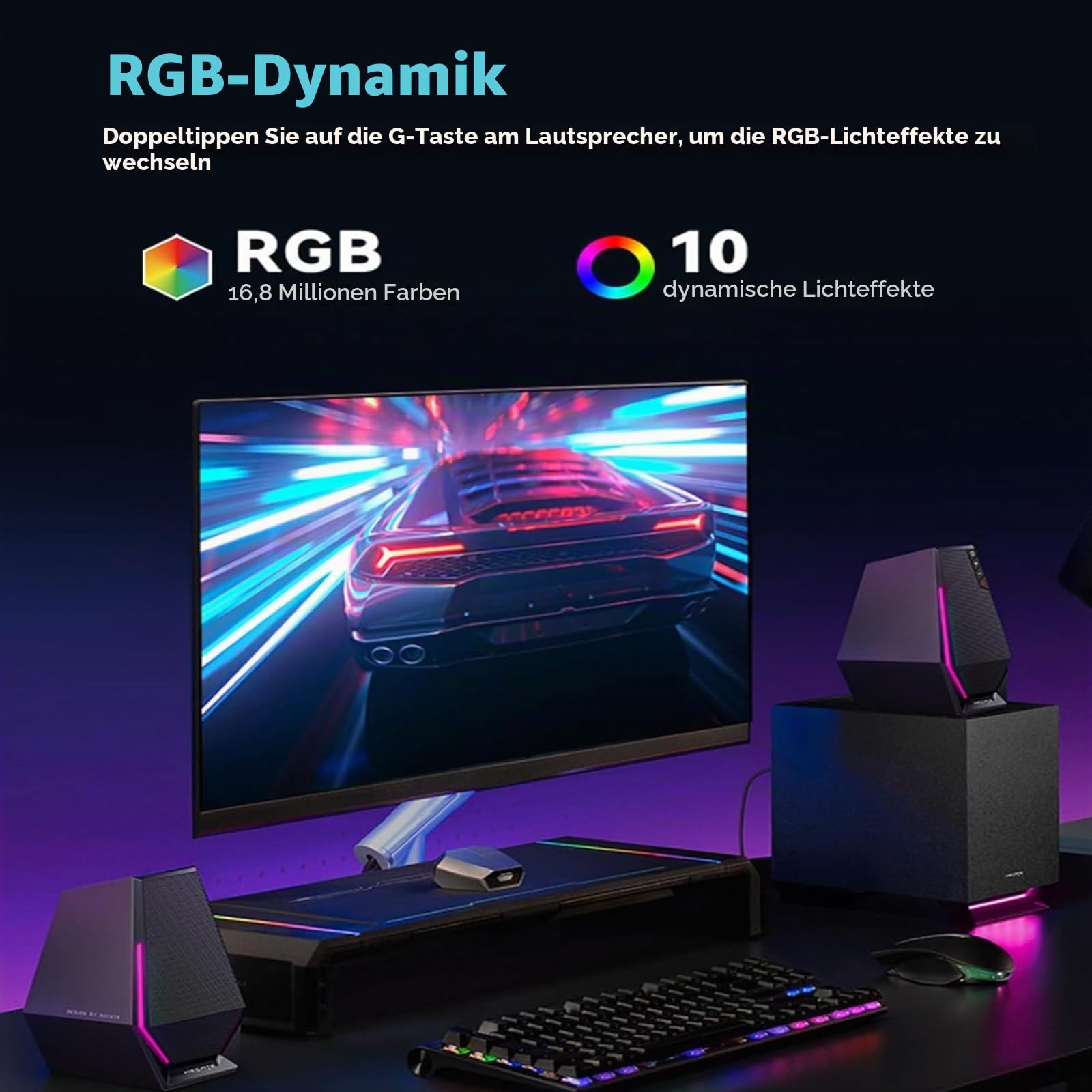 Edifier Hecate G1500 MAX 2.1 Computer-Lautsprecher-System, 60W Gaming-Lautsprecher mit Subwoofer Line Out, RGB-Licht, Bluetooth 5.3, USB, Typ-C, 3.5mm AUX-Eingang (Schwarz)
