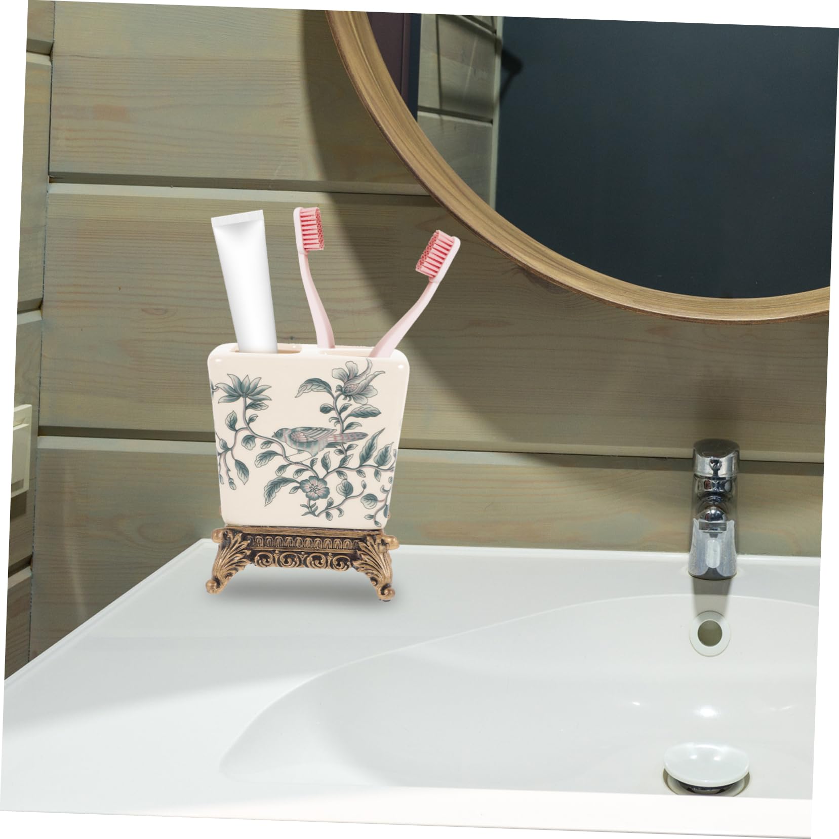 Porta Spazzolini da Bagno in Ceramica Stile Vintage Europeo da Tavolo | Compatto, Semplice Nel Trasporto, Design Multifunzione, per Famiglie e Coppie, Uso Domestico Quotidiano