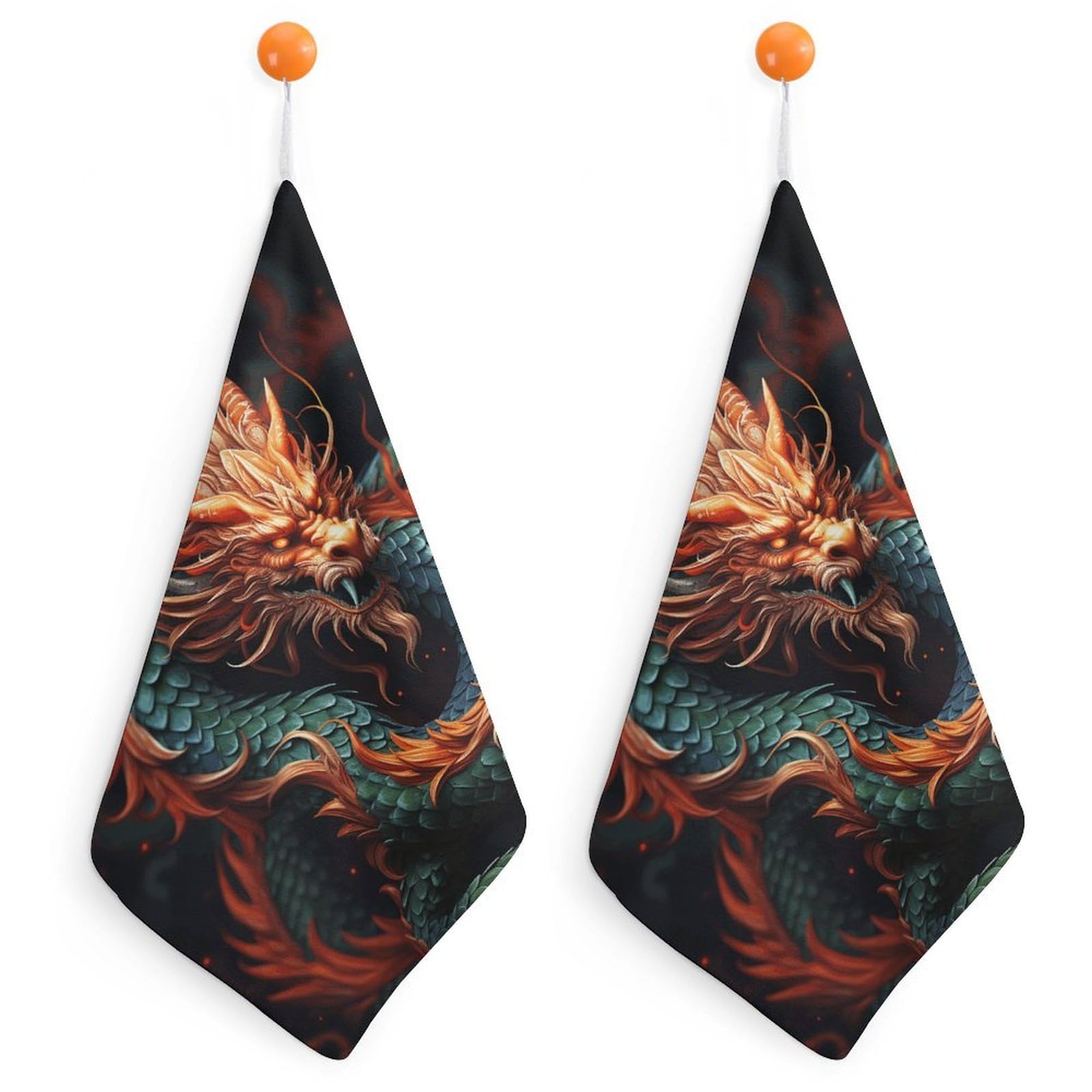 FodPand Chinese Dragon Hand Towels with Hanging Strap Fade Resistant Reusable Face Cloths Premium Dish Cloths Absorbent Washcloth Soft Small Towels for Kitchen Bathroom 11x11in
