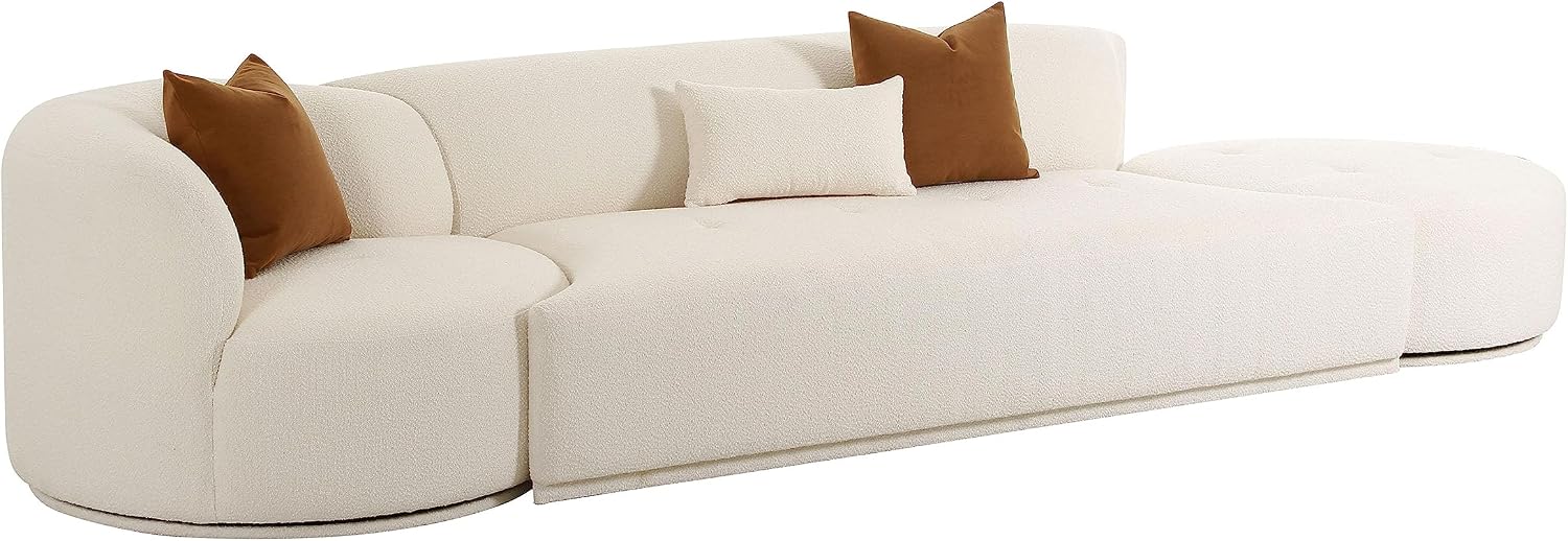Tov Furniture Fickle Cream Boucle 3-Piece Chaise Modular Sofa