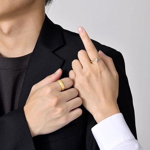 Miniatura 8 de Juego de anillos de compromiso personalizados a juego para parejas de acero inoxidable oro anillos de boda para él y ella anillos de pareja grabados