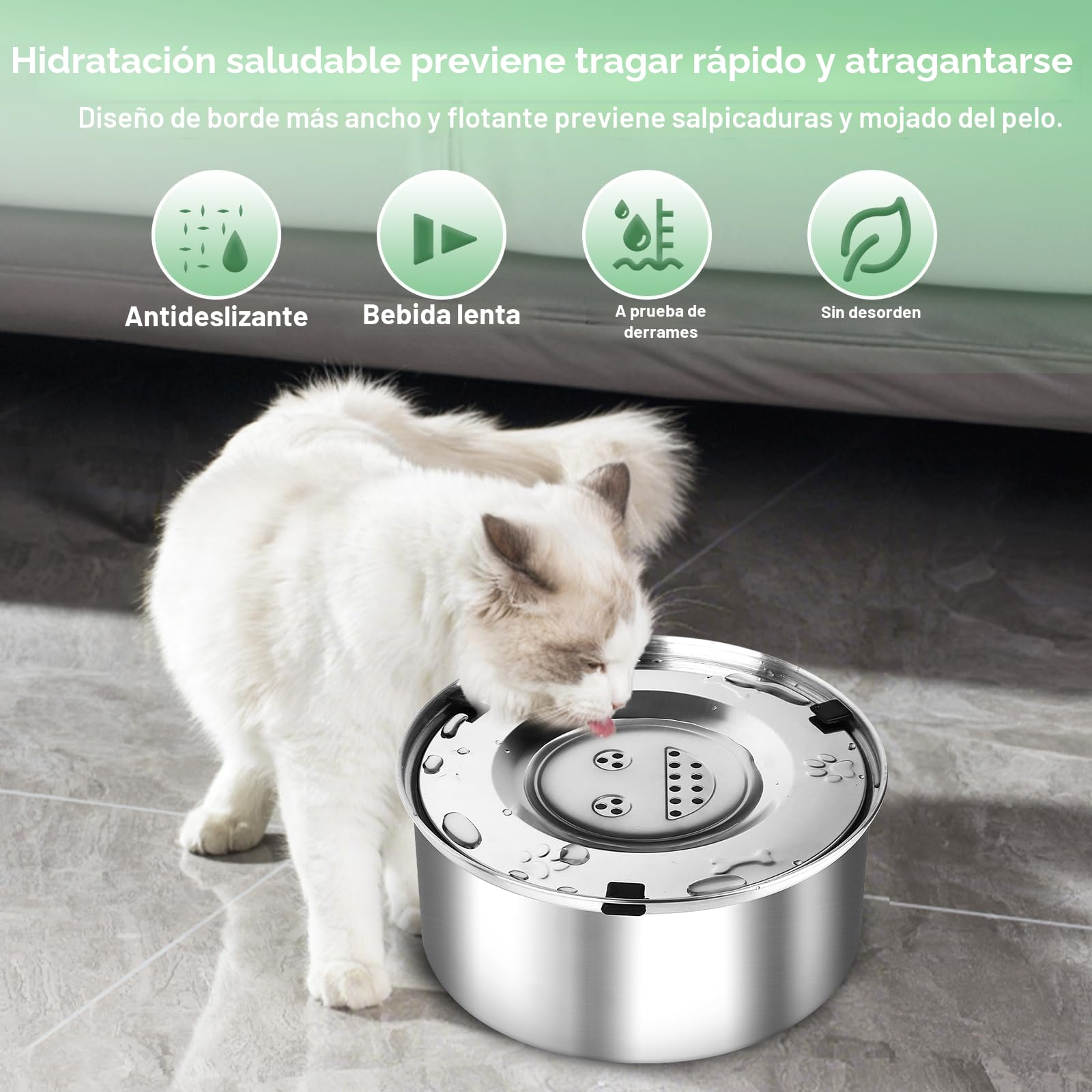 TOSAVGA Bebedero Perro Acero Inoxidable 3L, Antiderrames, Antipolvo, Antideslizante, para Perros Pequeños/Medianos/Grandes