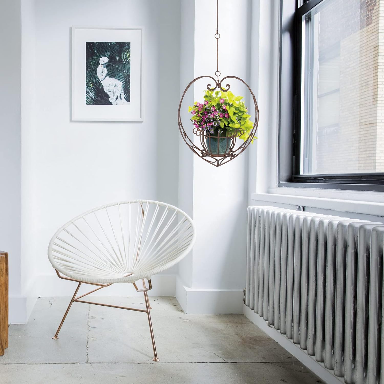 Hanging Plant Holder,Wrought Iron Heart Shape Plant Pot Holder, Indoor & Outdoor Hanging Planters Holder for Patio, Porch, Bedroom, Living Room（Raw Embroidery Color）