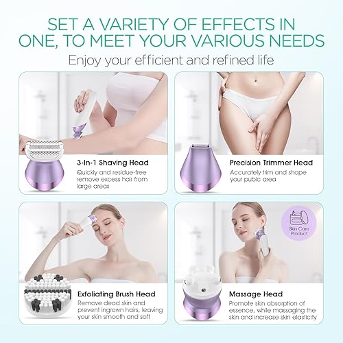 Miniatura 4 de VOYOR Maquinillas de afeitar eléctricas para mujer, recortadora de bikini 4 en 1, afeitadora de aluminio para mujeres, 4 cabezales de repuesto para