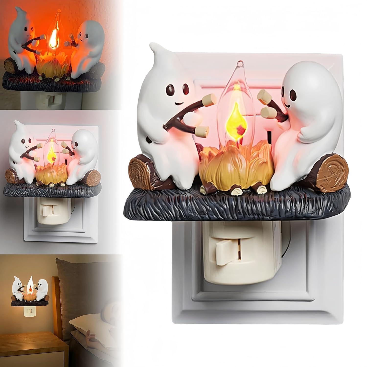 Preni 1 Pièce 2024 Ghost Campfire Nightlight, Halloween Ghost Flashing Night Light Led Ghost Roasting Marshmallows Simulation Bonfire Lights Halloween Room Decoration Perfect For Kids, Family And Friends
