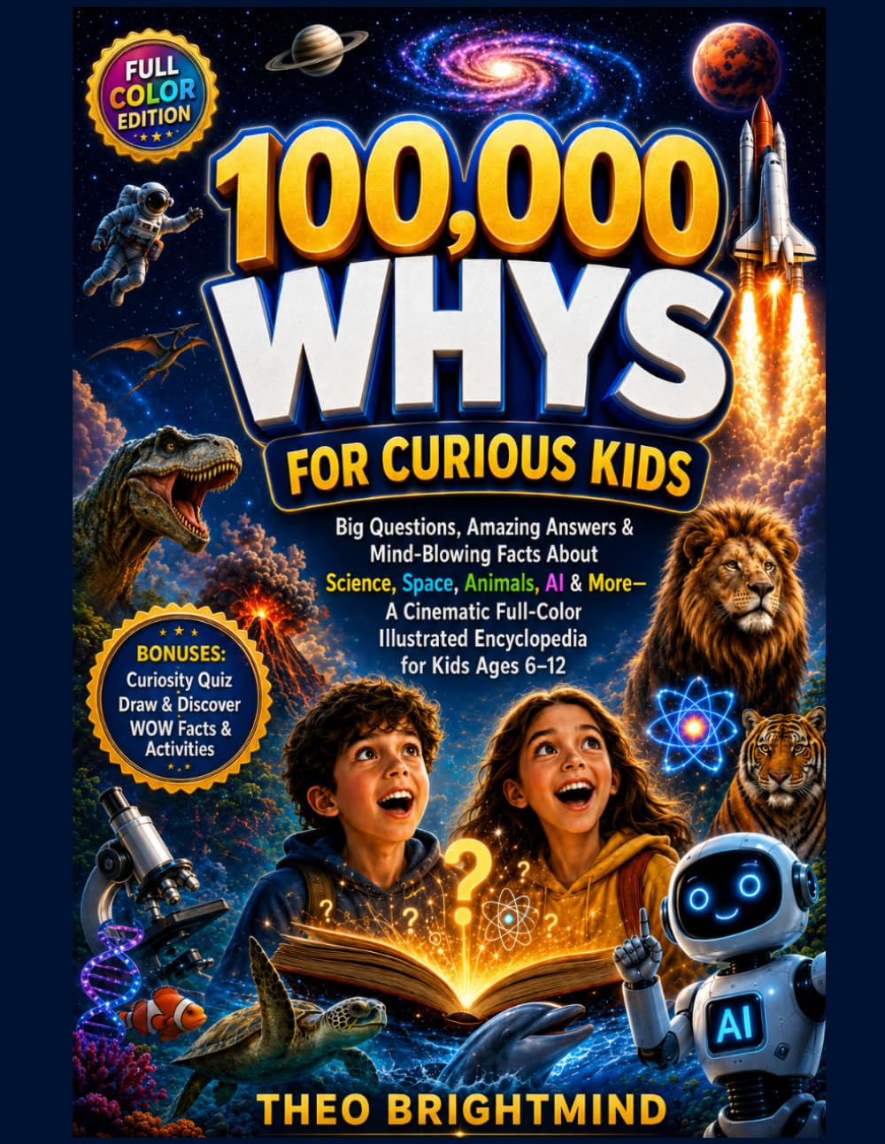 100,000 Whys for Curious Kids: Big Questions, Amazing Answers & Mind-Blowing Facts About Science, Space, Animals, AI & More — A Cinematic Full-Color Illustrated Encyclopedia for Kids Ages 6–12