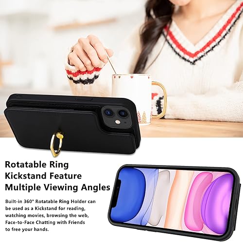 Miniatura 6 de TopPerfekt Funda compatible con iPhone 11 con tarjetero y soporte para tarjetas, soporte de anillo de dedo de rotación de 360, función atril,